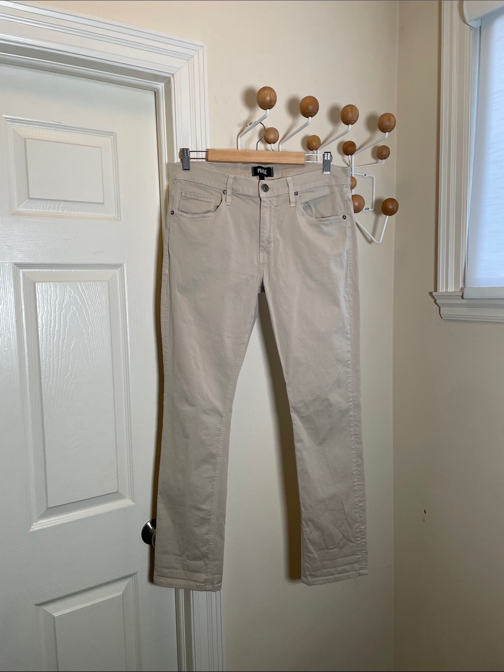 PAIGE Federal Straight-Leg Slim Jeans Light Beige 32
